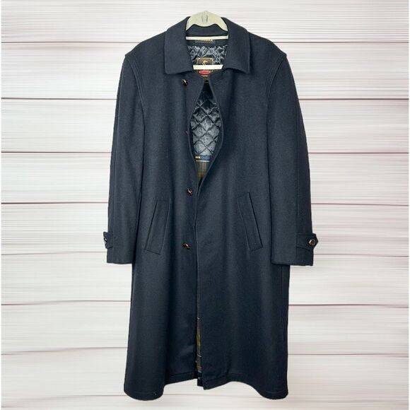 Steinbock Austria Black Hunting Loden Overcoat Wool Blend Long Lined Coat US 38 - Picture 3 of 15